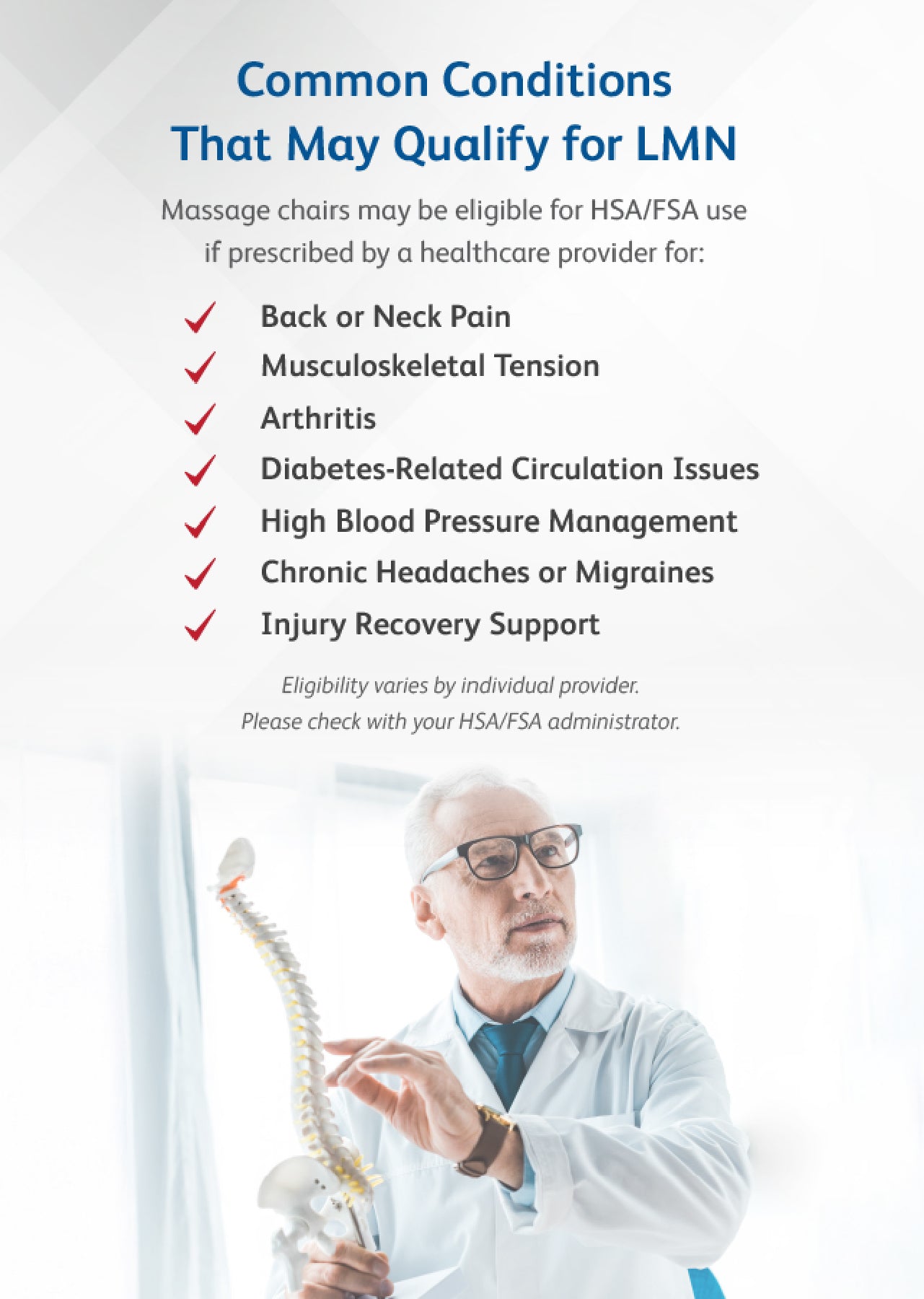 OSIM Massage Chairs are eligible for HSA FSA approved benefits. OSIM Massage Chair are designed by Japanese Massage Experts and endorsed by American Chiropractic Association. Now you can own a OSIM massage chair with your HSA FSA savings.